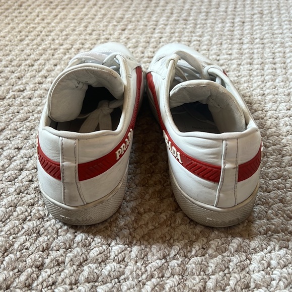 White Prada sneakers with red logo! Size 39 women’s - Picture 4 of 10